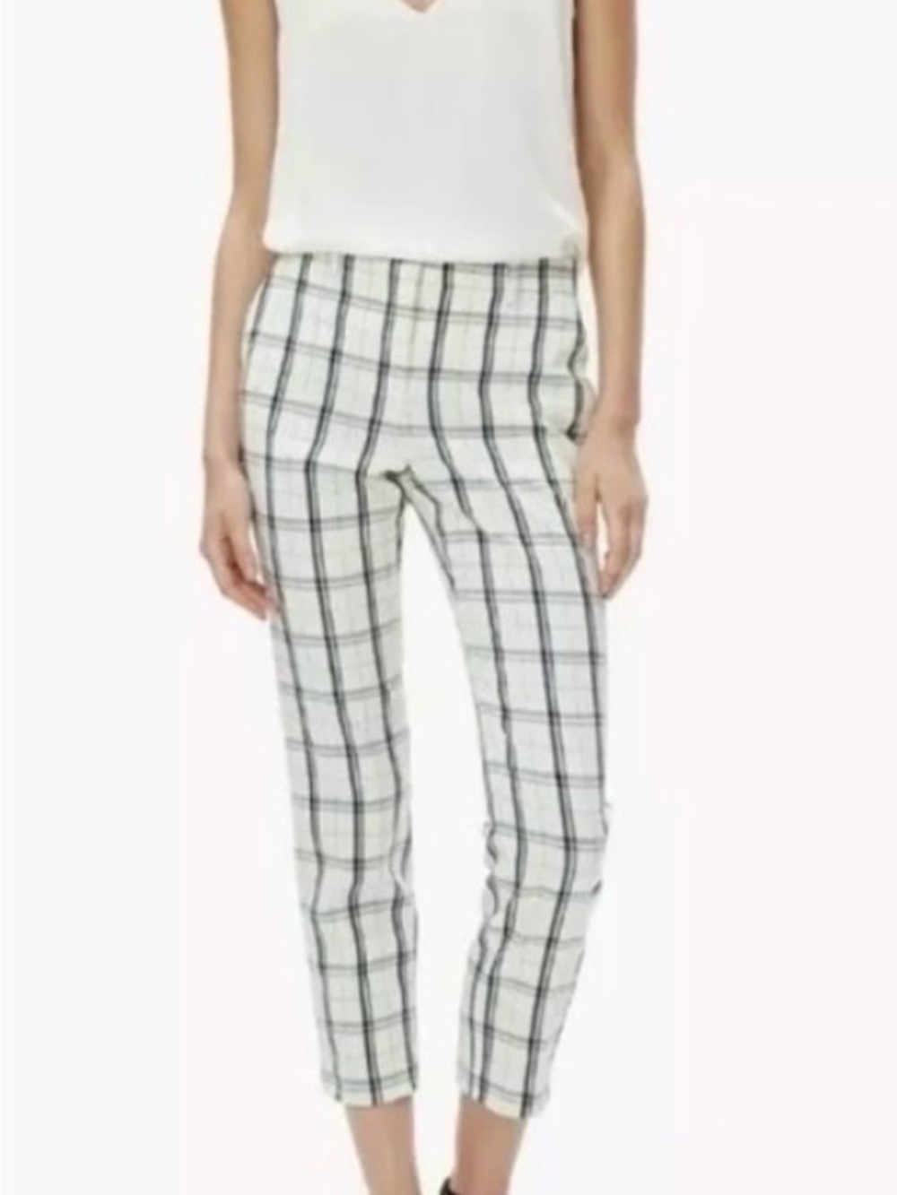 Theory Trecca Cream & Navy Ankle Skinny Crop